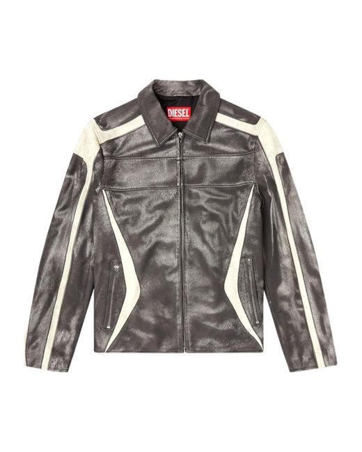 DIESEL Gray L-Amar-Enbi Leather Jacket for men
