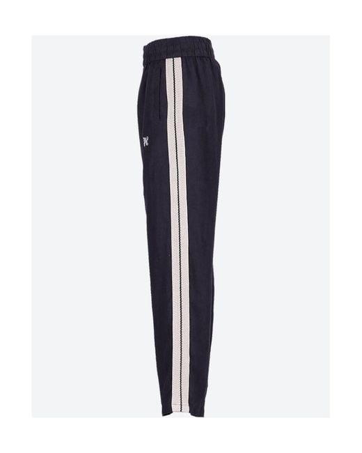 Palm Angels Blue Logo-Embroidered Linen Trousers for men
