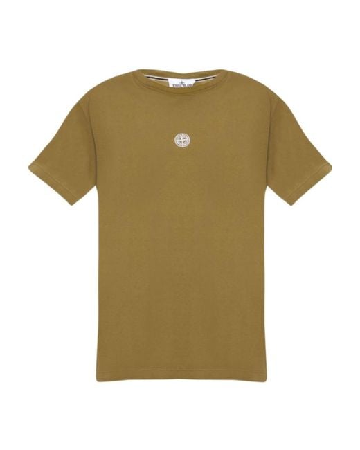 Stone Island Green Logo-Print Cotton T-Shirt for men
