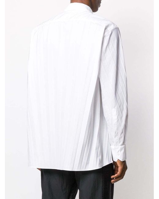 Valentino White Pleated Buttoned Long-Sleeved Shirt for men
