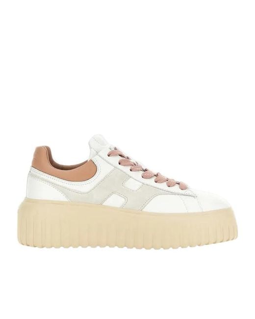 Hogan Natural H-Striped Round Toe Sneakers