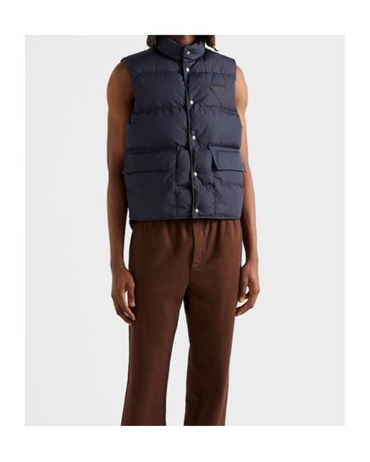 Prada Blue High-Neck Padded Gilet for men
