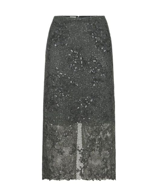 Brunello Cucinelli Gray Dazzling Lace-Embroidery Pencil Skirt