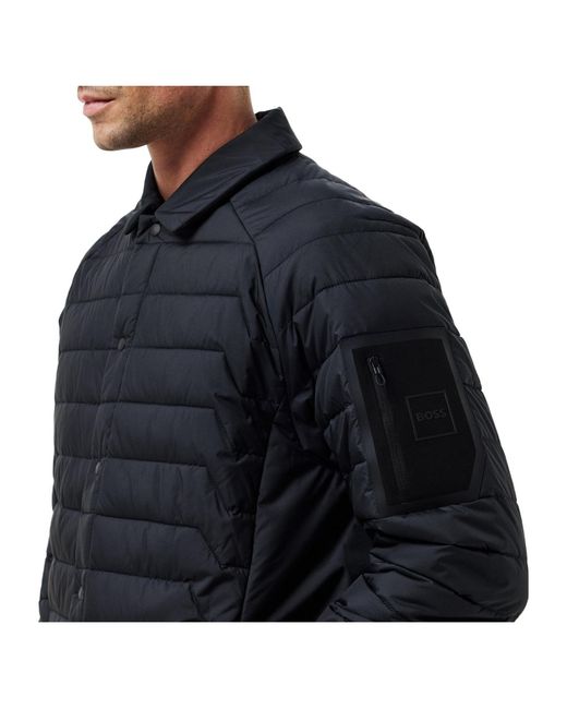 Boss Blue Quilted Down Shirt Jacket for men