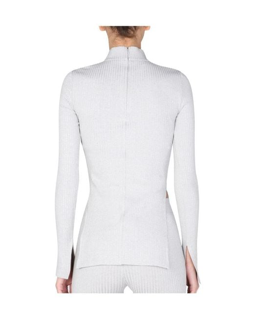 Helmut Lang White Mock Neck Ribbed Knit Top