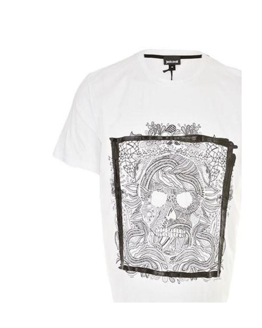 Just Cavalli White Pattern Printed Short-Sleeved T-Shirt for men