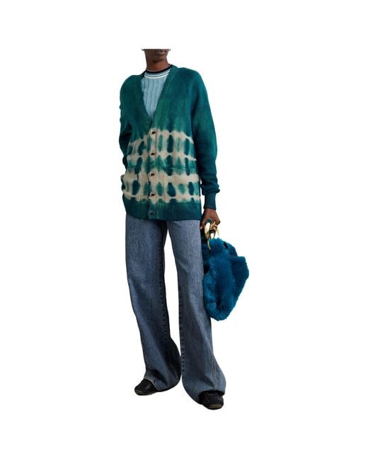 The Elder Statesman Green Tie-Dye Cashmere Cardigan