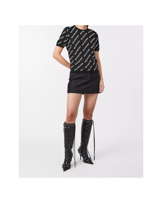 Balenciaga Black Crew Neck Printed Short-Sleeved T-Shirt