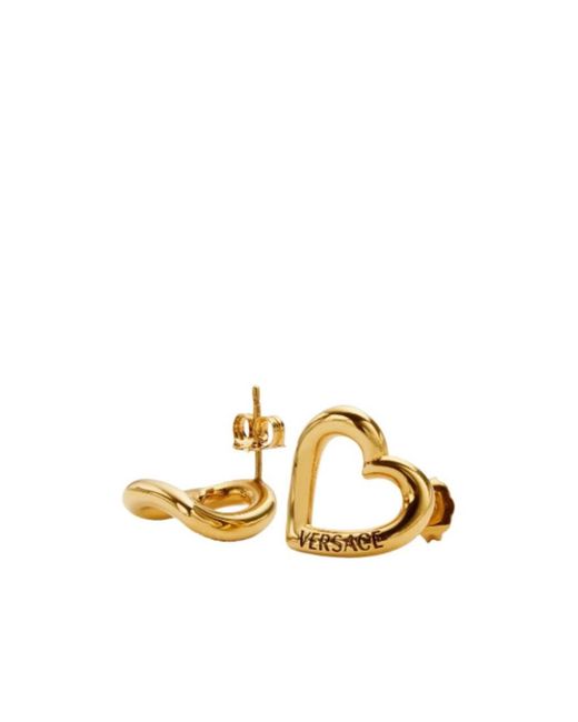 Versace Metallic Logo-Print Heart-Motif Earrings