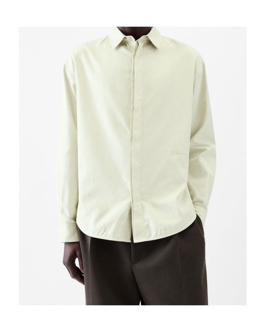 Jacquemus White Long-Sleeved Curved Hem Shirt for men