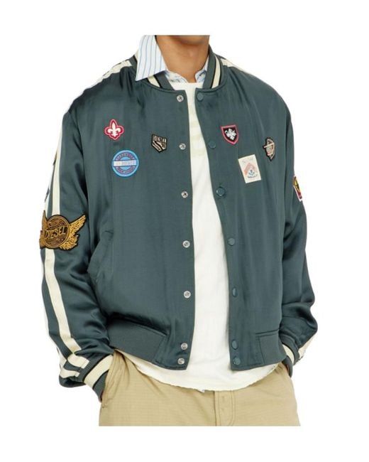 DIESEL Blue Satin Bomber Jacket With Patches for men