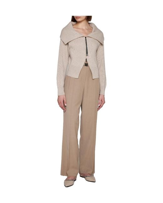 Brunello Cucinelli Natural Belted Straight-Leg Trousers