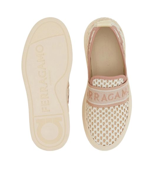 Ferragamo Natural Ferragamo Logo Jacquard Platform Sneakers