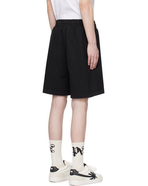 Palm Angels Black Logo-Printed Elasticated Waist Track Shorts for men