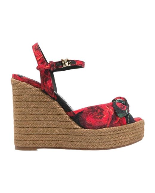 Dolce & Gabbana Pink Floral Motif Wedge Sandals