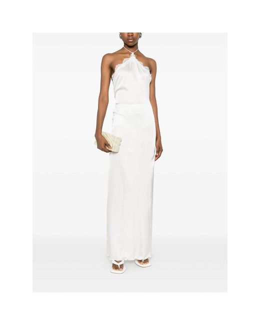 Oseree White Oséree Halterneck Lace-Trim Dresses