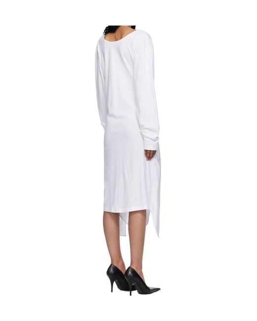 Pushbutton White Long-Sleeved Dress