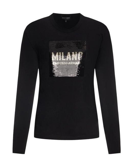 Emporio Armani Black Logo Long-Sleeved Round-Neck T-Shirt