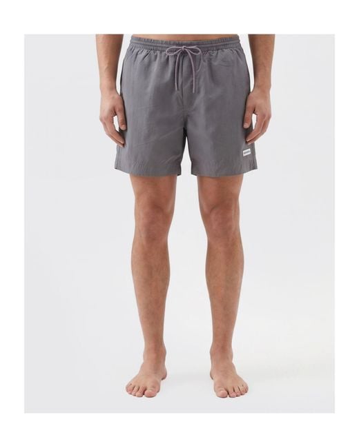 Woolrich Gray Logo Patch Solid Swim Shorts for men