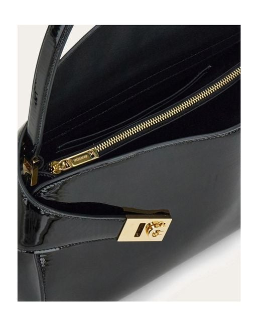 Ferragamo Black Hug Soft Shoulder Bag (M)