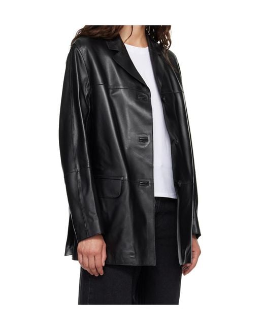 Loulou de Saison Black Nari Notch-Lapel Leather Jacket