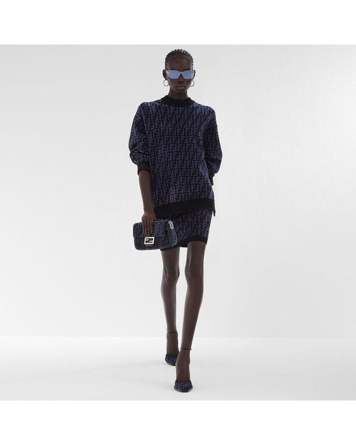 Fendi Blue Ff Velvet Jumper