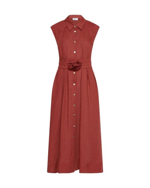 Marella Red Pure Linen Shirt Dress