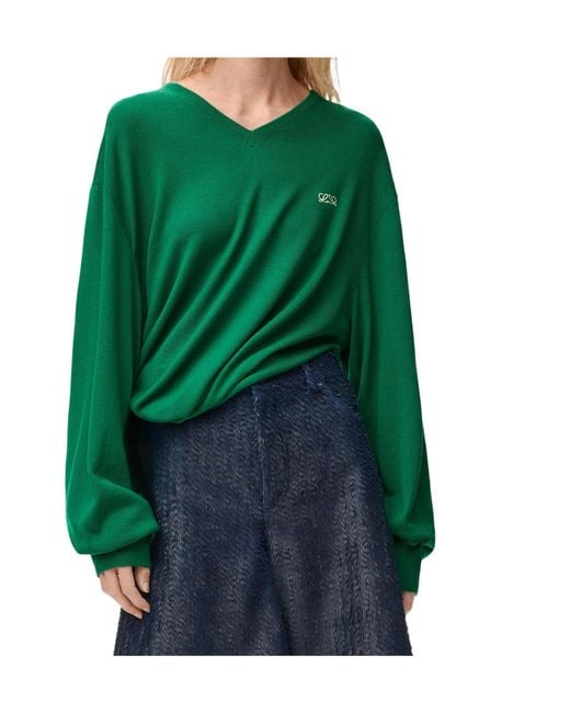 Loewe Green Knotted V-Neck Sweater