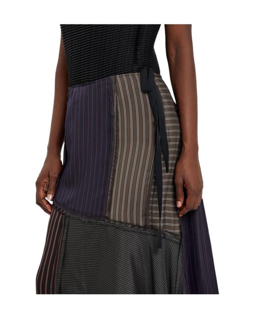 Maison Margiela Black Panelled Striped Satin Midi Skirt