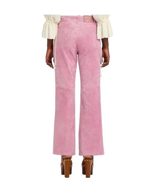 Chloé Pink Flared-Leg Suede Trousers