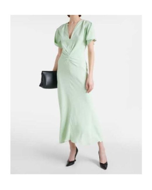 Victoria Beckham Green Gathered Midi Dress
