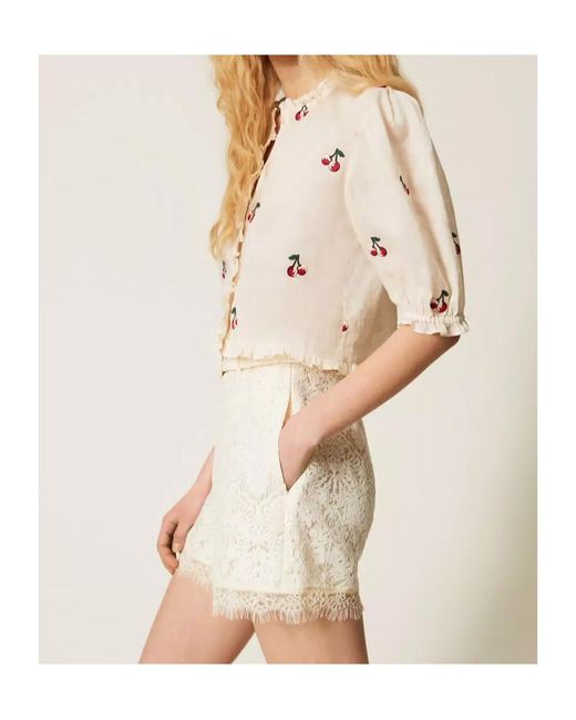Twinset Natural Belt Lace Shorts