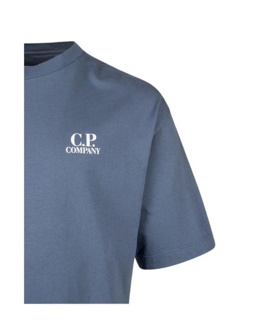 C P Company Blue Logo-Print T-Shirt for men