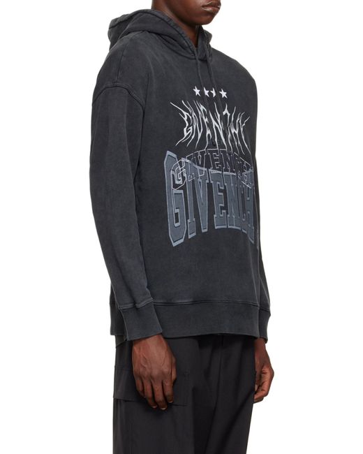 Givenchy Gray Logo Embroidered Drawstring Hoodie for men