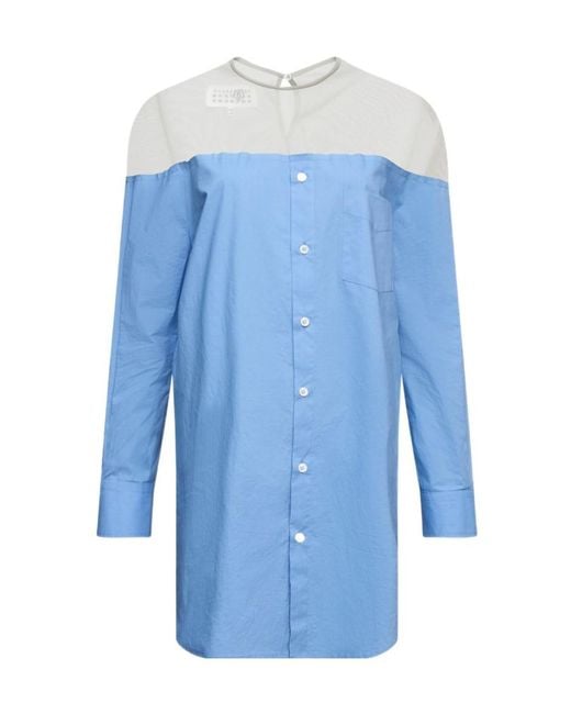 MM6 by Maison Margiela Blue Panelled Long Sleeved Shirt