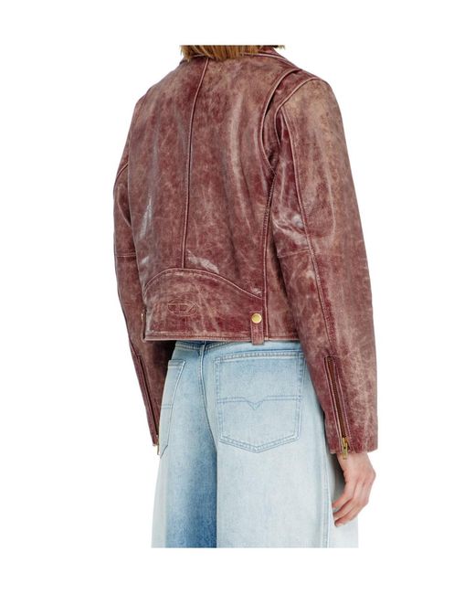 DIESEL Red Lunatic Crackled Biker Leather Jacket