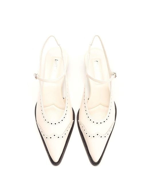 Miu Miu White Brogue Slingback Heeled Pumps