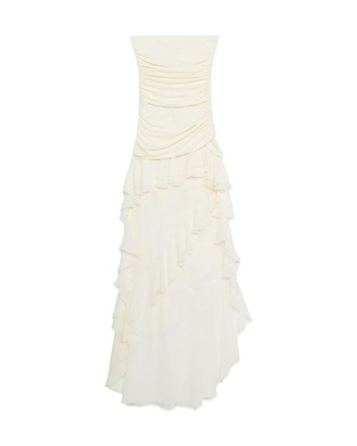 Blumarine White Ruffled Knitted Tight Dress