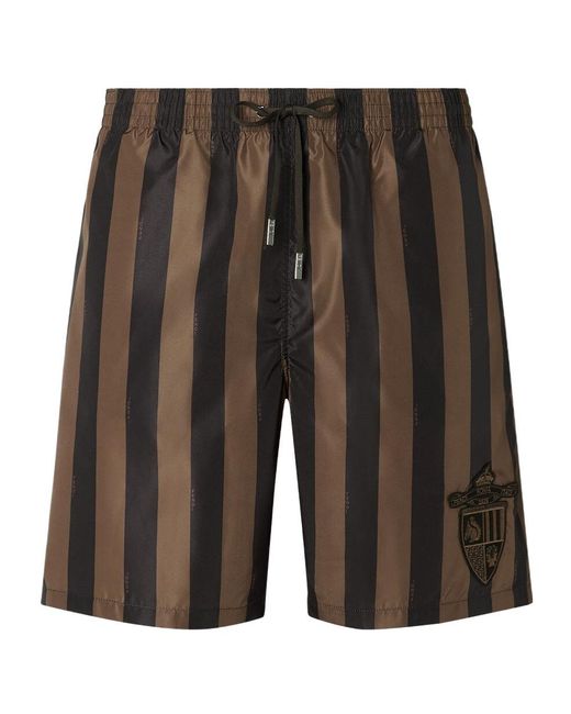 Fendi Black Striped Drawstring Swim Shorts for men