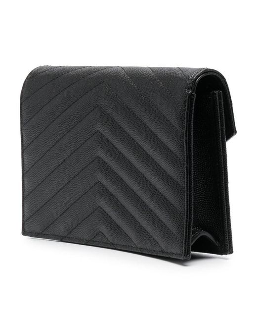 Saint Laurent Black Cassandre Envelope Chain Wallet