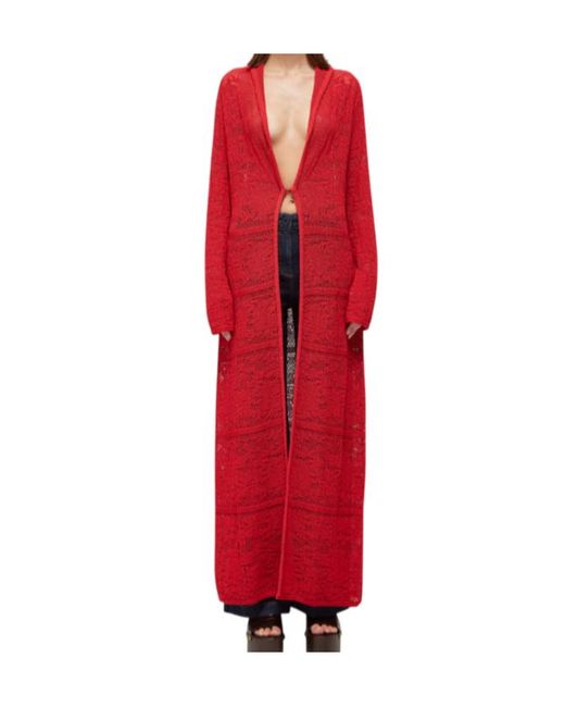 Blugirl Blumarine Red Crochet-Knit Long-Line Cardigan