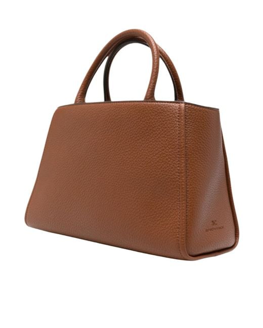 Elisabetta Franchi Brown Logo-Plaque Grained Tote Bag