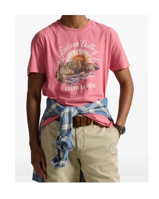 Polo Ralph Lauren Pink Graphic Printed Crewneck T-Shirt for men