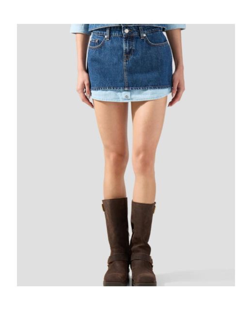 7 For All Mankind Blue Double Layered Mini Skirt