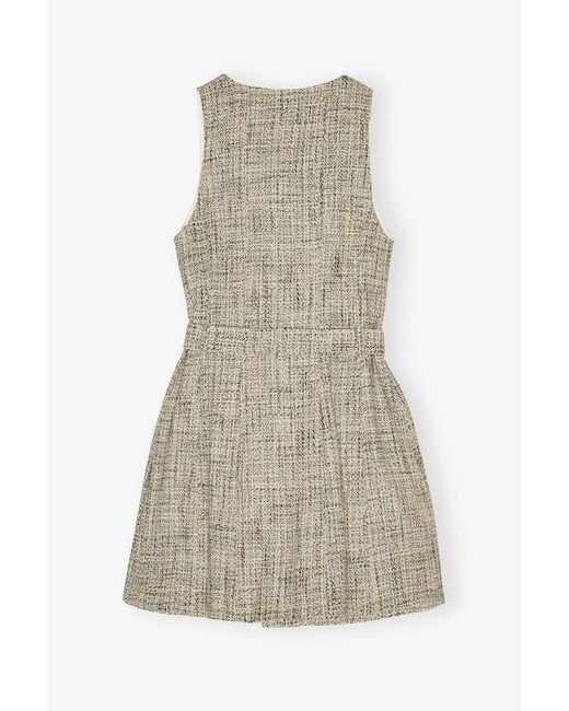 Ganni Gray Tweed Sleeveless Belted Dress
