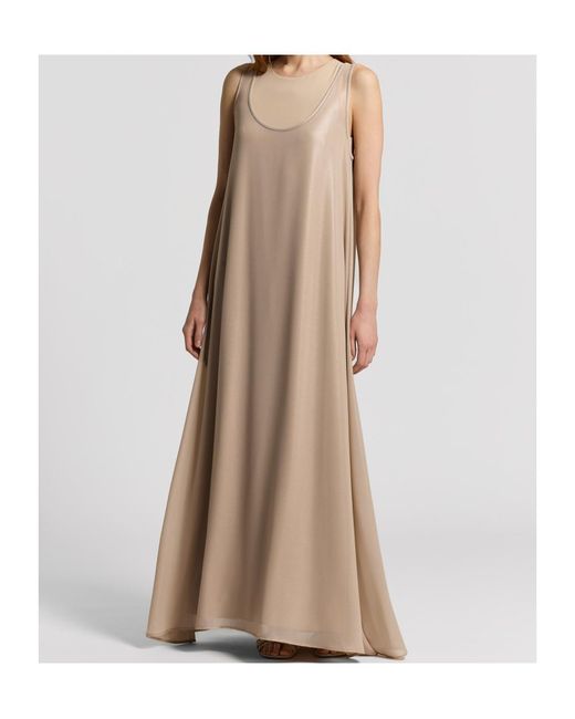 Peserico Natural Sleeveless Hammered Satin Dress