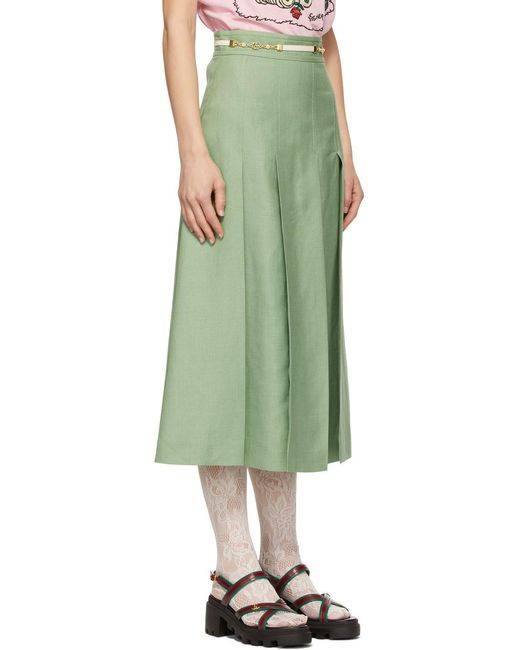 Gucci Green Double Gg Pleated Skirt