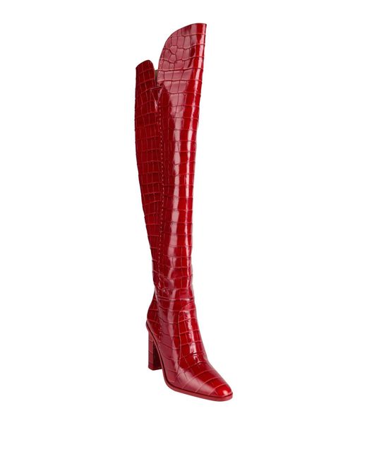 Max Mara Red Solid Color Square Heel Leather Shoes