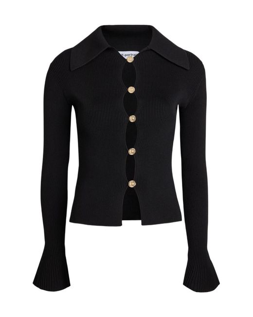 Self-Portrait Black Ribbed Stretch-Knit Top