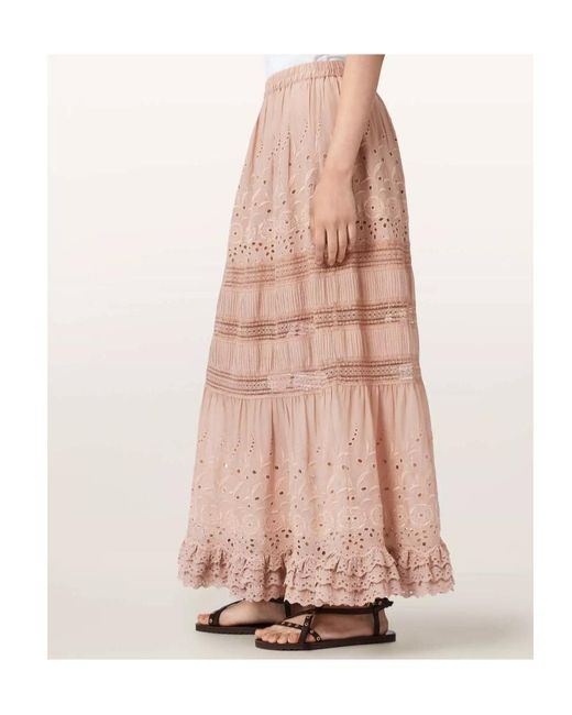 AllSaints Pink Camille Embroidered Maxi Skirt